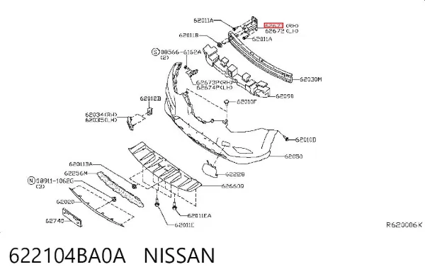 Wspornik wzmocnienia zderzaka przedniego 622104BA0A Nissan/Infiniti