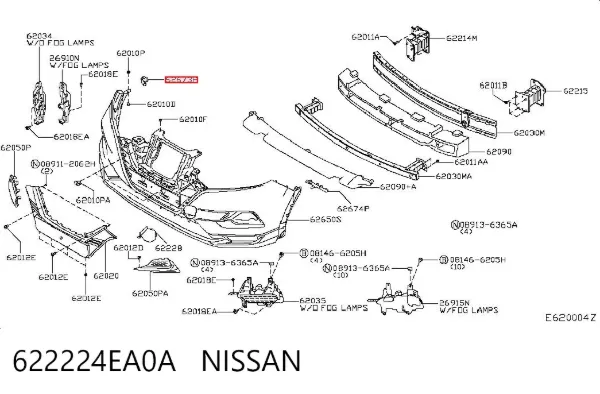 Wspornik zderzaka przedniego prawy 622224EA0A Nissan/Infiniti