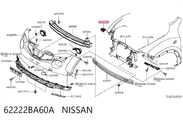 Wspornik zderzaka przedniego prawy zewnętrzny 62222BA60A Nissan/Infiniti