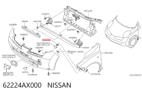 Wspornik zderzaka przedniego prawy 62224AX000 Nissan/Infiniti