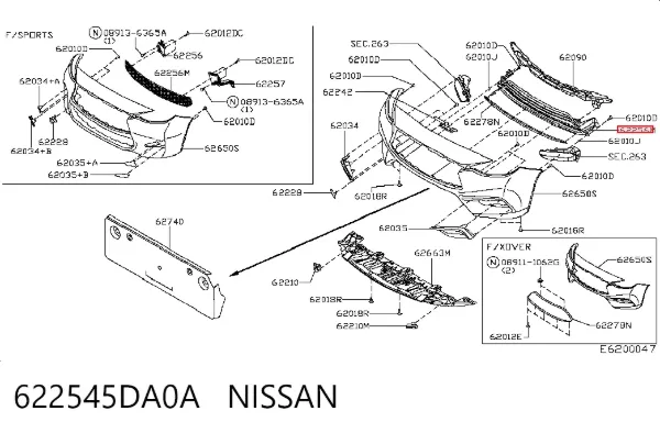Kratka zderzaka przedniego środkowa 622545DA0A Nissan/Infiniti