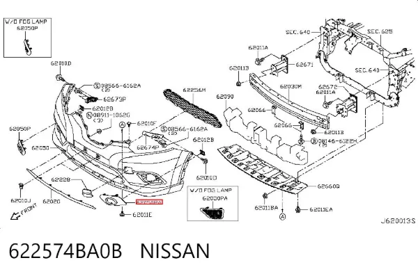 Zaślepka (kratki) lamp przeciwmgielnych zderzaka przedniego lewa 622574BA0B Nissan/Infiniti