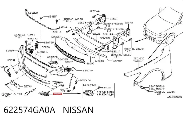 Obrzeże lampy przeciwmgielnej lewej 622574GA0A Nissan/Infiniti
