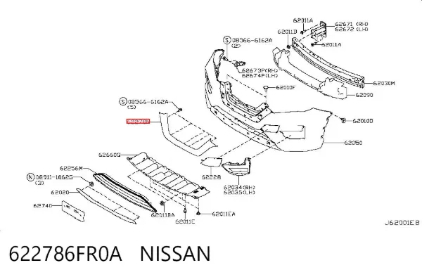Nakładka zderzaka tylnego 622786FR0A Nissan/Infiniti