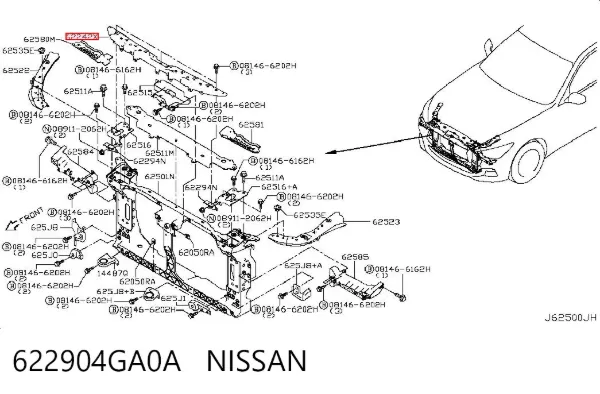 Wspornik zderzaka przedniego środkowy 622904GA0A Nissan/Infiniti