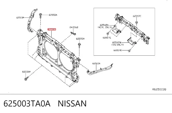 Osłona chłodnicy kompletna (panel mocowania reflektorów) 625003TA0A Nissan/Infiniti