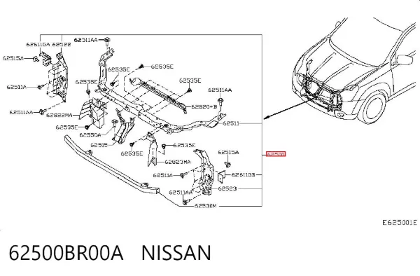 Osłona chłodnicy kompletna (panel mocowania reflektorów) 62500BR00A Nissan/Infiniti