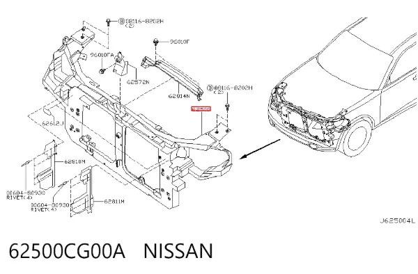 Osłona chłodnicy kompletna (panel mocowania reflektorów) 62500CG00A Nissan/Infiniti