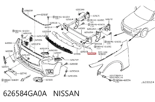 Wspornik zderzaka przedniego środkowy 626584GA0A Nissan/Infiniti