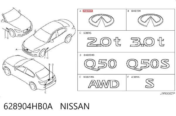 Emblemat na klapę bagaznika (znaczek firmowy) 628904HB0A Nissan/Infiniti