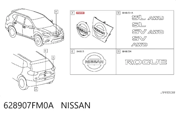 Emblemat na atrapę chłodnicy 628907FM0A Nissan/Infiniti