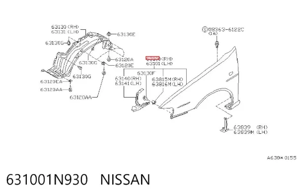 Błotnik przedni prawy 631001N930 Nissan/Infiniti