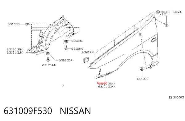 Błotnik przedni prawy 631009F530 Nissan/Infiniti