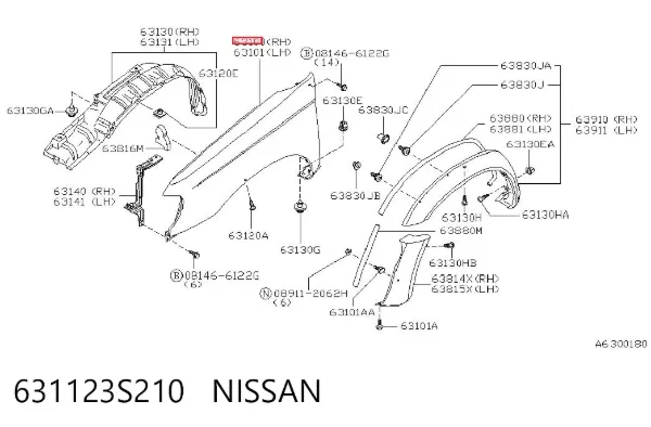 Błotnik przedni prawy 631123S210 Nissan/Infiniti