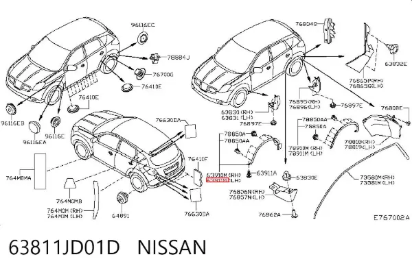 Poszerzenie (nakładka) reperaturki błotnika przedniego lewy 63811JD01D Nissan/Infiniti
