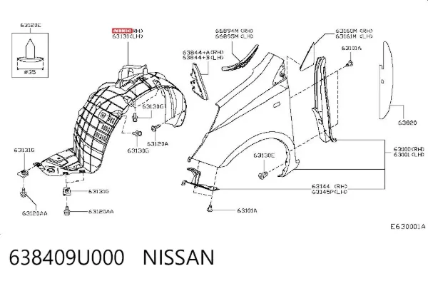 Nadkole błotnika przedniego prawe 638409U000 Nissan/Infiniti
