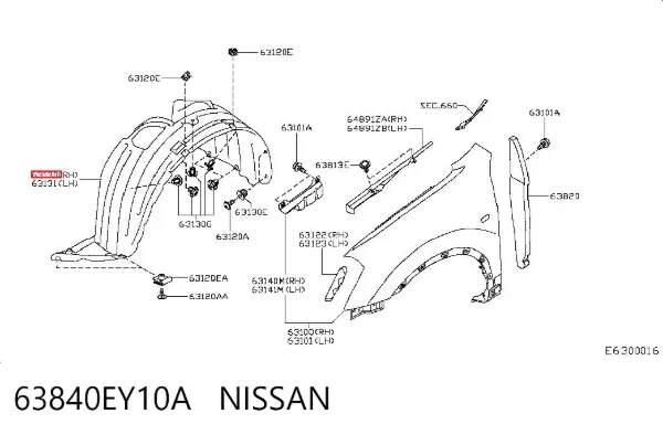 Nadkole błotnika przedniego prawe 63840EY10A Nissan/Infiniti