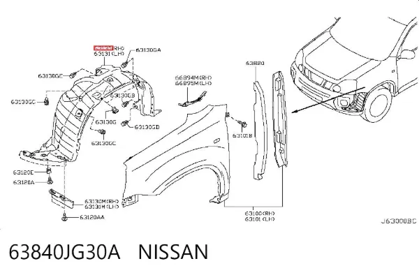 Nadkole błotnika przedniego prawe 63840JG30A Nissan/Infiniti