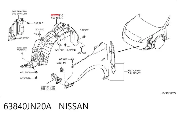 Nadkole błotnika przedniego prawe 63840JN20A Nissan/Infiniti