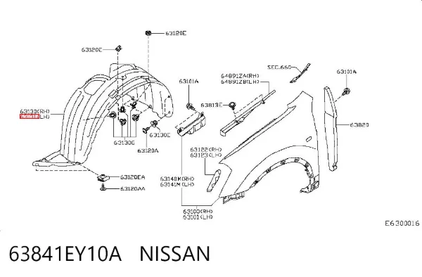 Nadkole błotnika przedniego lewe 63841EY10A Nissan/Infiniti