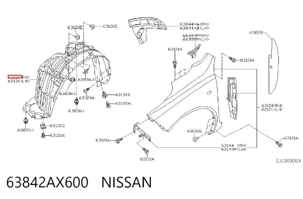 Nadkole błotnika przedniego prawe 63842AX600 Nissan/Infiniti