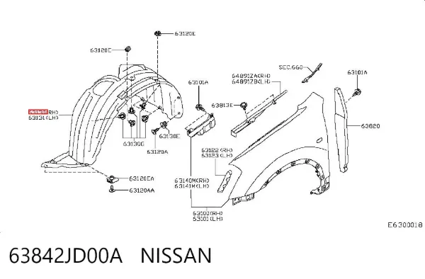 Nadkole błotnika przedniego prawe 63842JD00A Nissan/Infiniti
