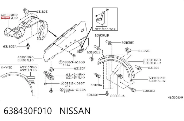 Nadkole błotnika przedniego lewe 638430F010 Nissan/Infiniti