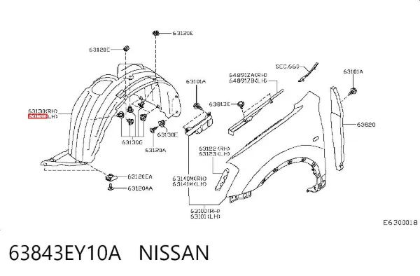 Nadkole błotnika przedniego lewe 63843EY10A Nissan/Infiniti