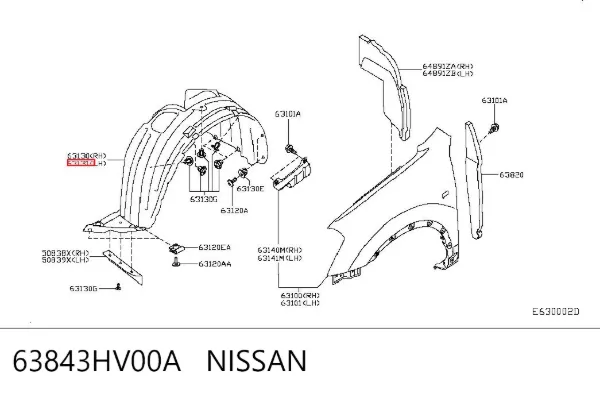 Nadkole błotnika przedniego lewe 63843HV00A Nissan/Infiniti