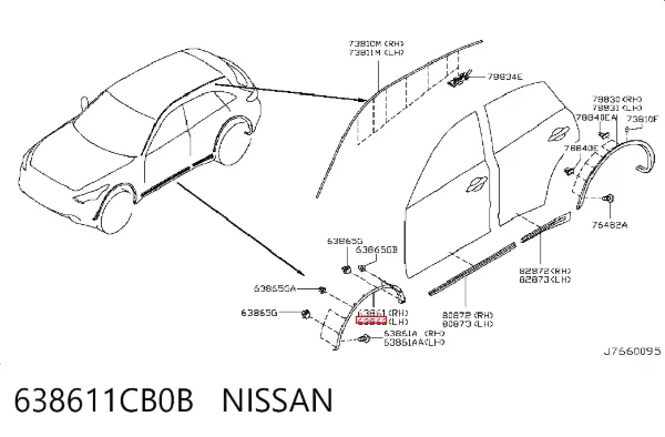 Poszerzenie (nakładka) reperaturki błotnika przedniego lewy 638611CB0B Nissan/Infiniti
