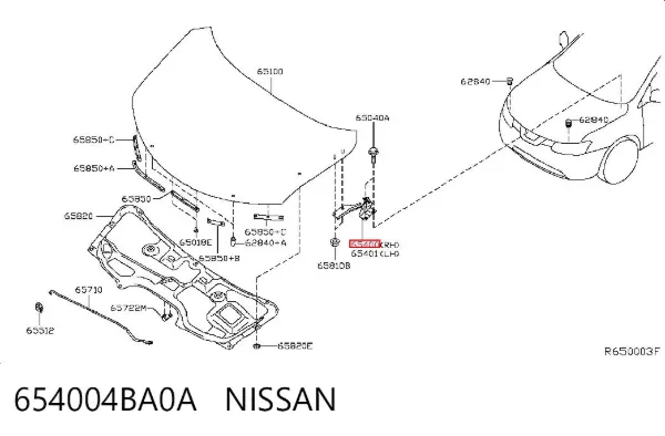 Zawias maski prawy 654004BA0A Nissan/Infiniti
