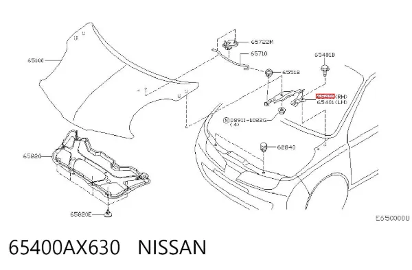 Zawias maski prawy 65400AX630 Nissan/Infiniti