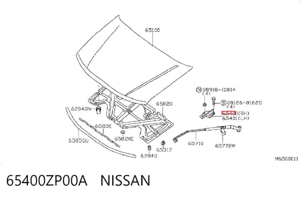 Zawias maski prawy 65400ZP00A Nissan/Infiniti