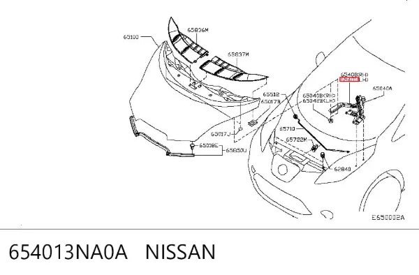 Zawias maski lewy 654013NA0A Nissan/Infiniti