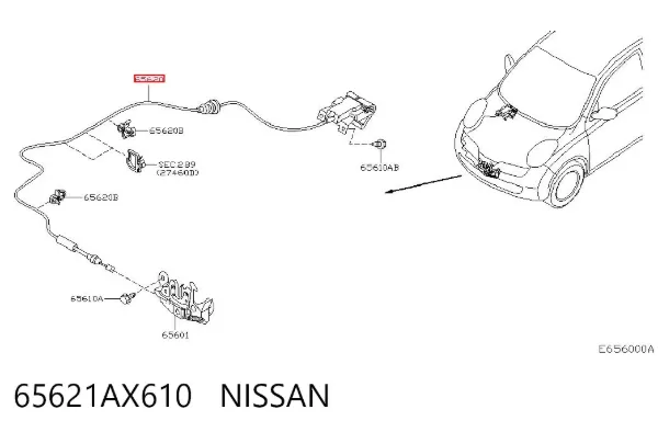Linka otwierania maski 65621AX610 Nissan/Infiniti