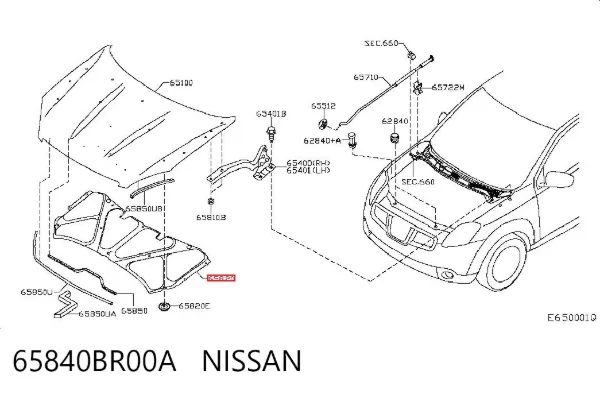 Wygluszenie maski 65840BR00A Nissan/Infiniti