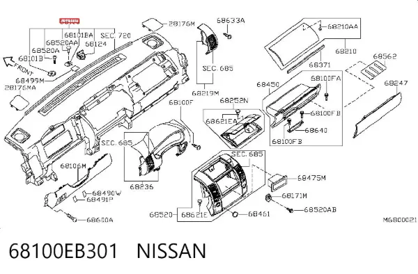 Panel kabiny przedni "torpedo" 68100EB301 Nissan/Infiniti