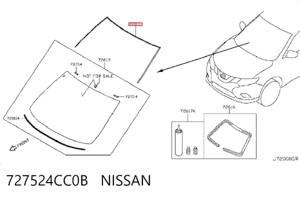 Listwa ochronna szyby przedniej górna 727524CC0B Nissan/Infiniti