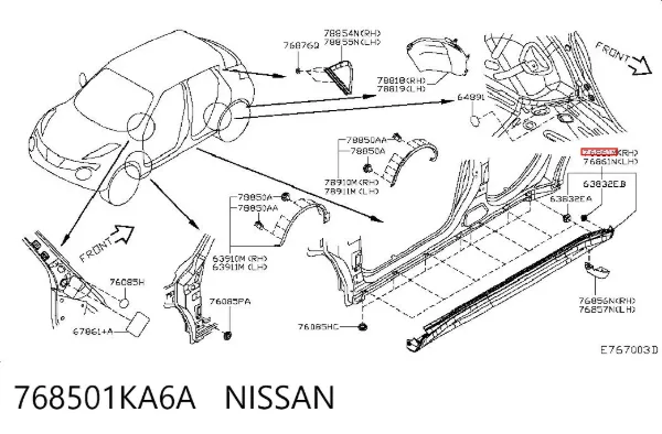 Nakładka (listwa ochronna) na próg zewnętrzna prawa 768501KA6A Nissan/Infiniti