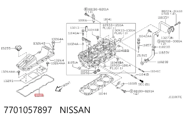 Uszczelka pokrywy zaworowej silnika 7701057897 Nissan/Infiniti