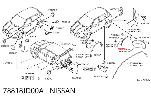 Nadkole błotnika tylnego prawe tylne 78818JD00A Nissan/Infiniti