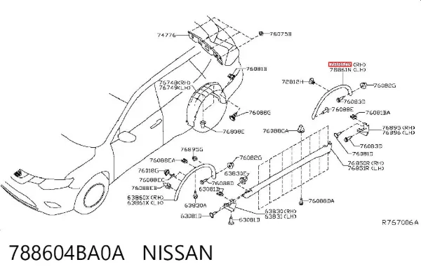 Poszerzenie (nakładka) reperaturki tylnego błotnika prawy 788604BA0A Nissan/Infiniti