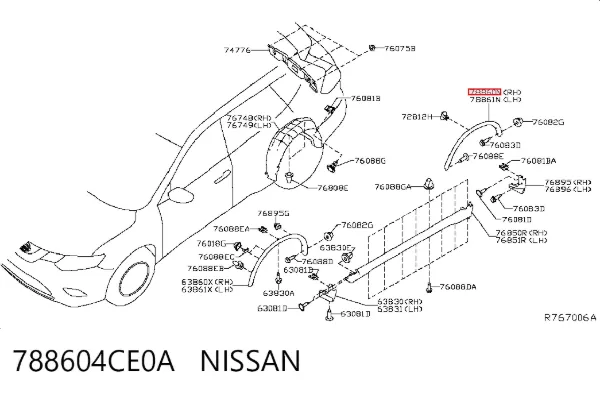 Poszerzenie (nakładka) reperaturki tylnego błotnika prawy 788604CE0A Nissan/Infiniti