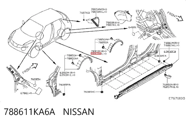 Poszerzenie (nakładka) reperaturki tylnego błotnika lewy 788611KA6A Nissan/Infiniti