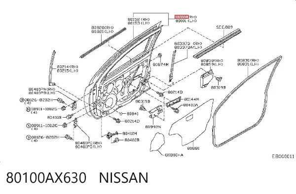 Drzwi przednie prawe 80100AX630 Nissan/Infiniti