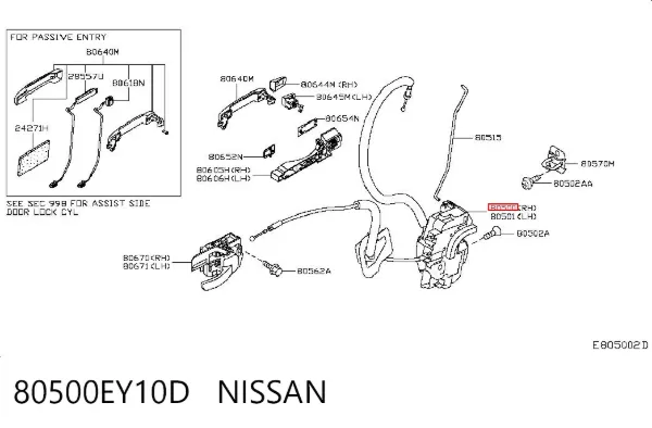 Zamek drzwi przednich prawych Nissan Qashqai +2 I