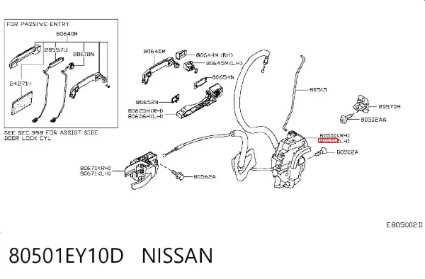 Zamek drzwi przednich lewych 80501EY10D Nissan/Infiniti