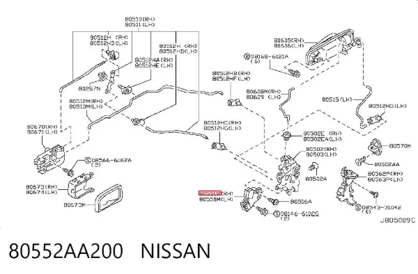Silniczek zamka drzwi przednich prawych 80552AA200 Nissan/Infiniti