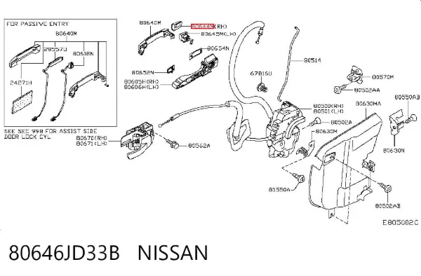 Klamka drzwi przednich zewnętrzna 80646JD33B Nissan/Infiniti