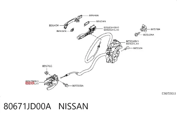 Klamka drzwi przednich wewnętrzna lewa 80671JD00A Nissan/Infiniti